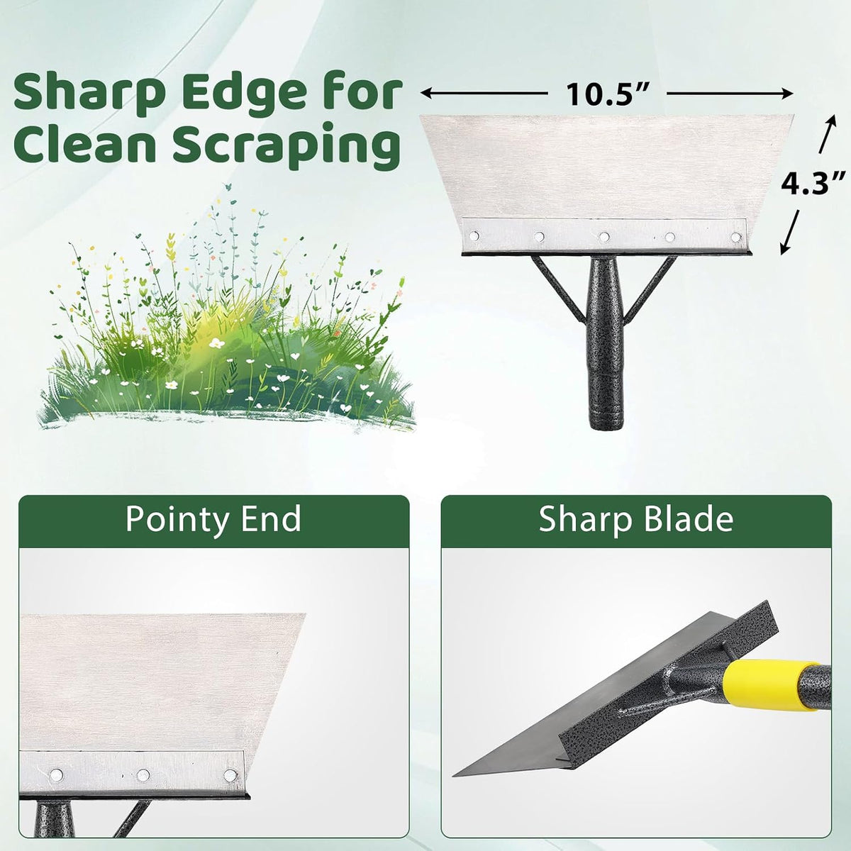 Garden Flat Shovel - Floor Scraper, 60" Multifunctional Garden Cleaning Shovels, Heavy Duty Floor Scrapers Long Handle,Metal Weeding Scraper for Lawn Edging,  Snow Ice Removal,Snow Ice Scraper